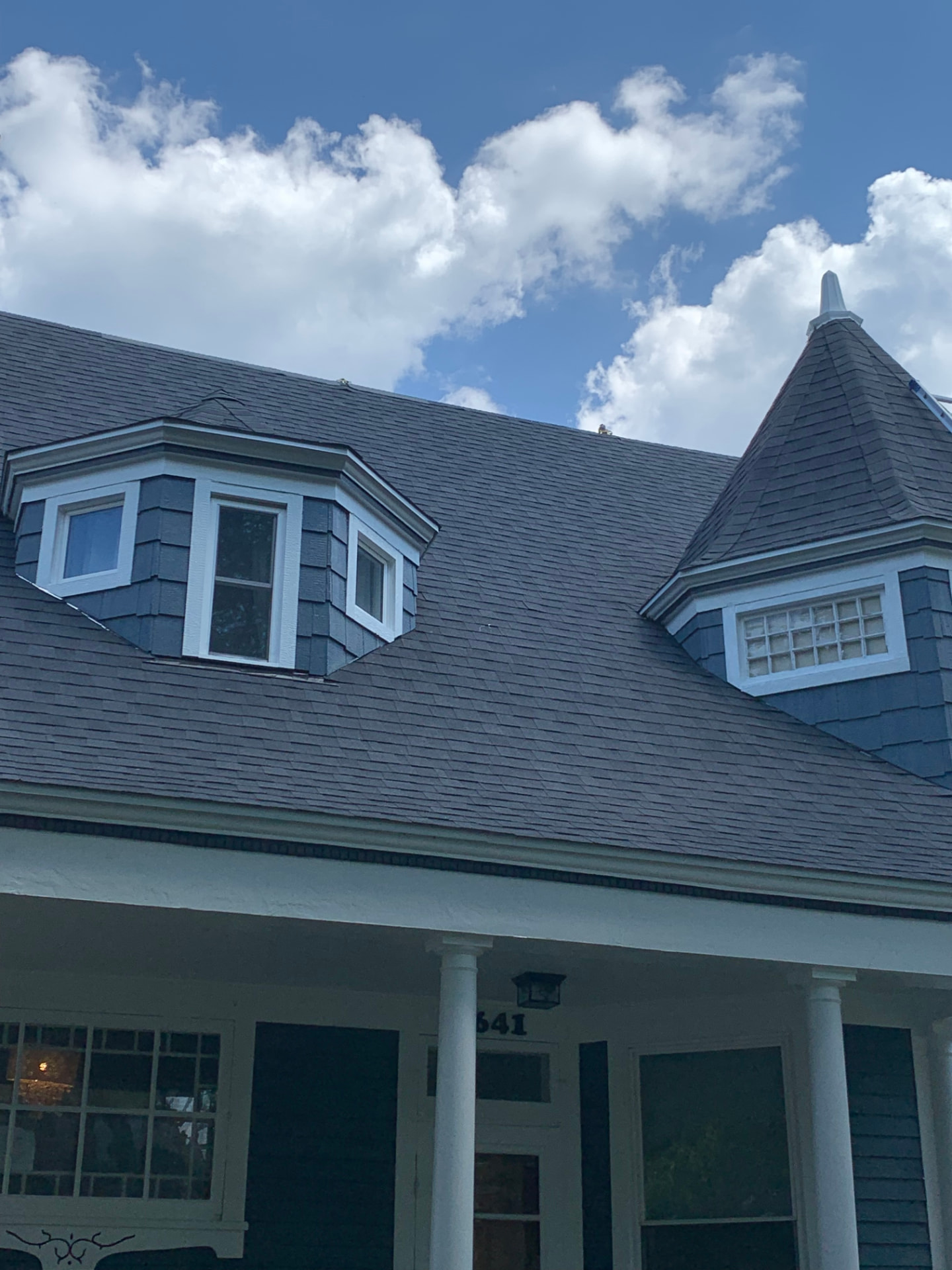 Finished architectural shingle roof with turret in Racine, Wisconsin